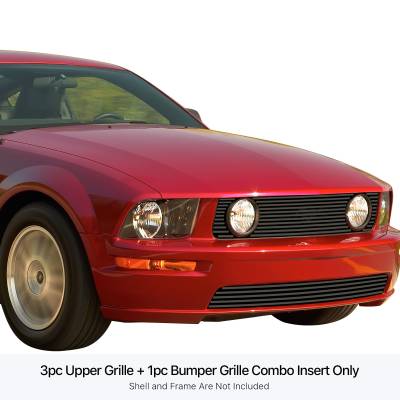 APS - APS GR06FGI57J Stainless Billet Grille Black for 05-09 Ford Mustang GT