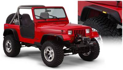 Bushwacker - Bushwacker 10924-07 Flat Style Front/Rear Fender Flares Black for Jeep YJ