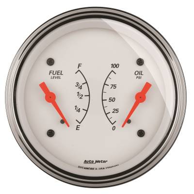 AutoMeter - AutoMeter 1313 Arctic White Dual Oil/Fuel Gauge 100PSI 240-33Ohm 3-3/8"