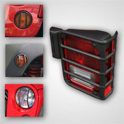 Rugged Ridge - Rugged Ridge 12496.03 Black 8Pc Euro Guard Light Kit 07-18 Jeep Wrangler JK