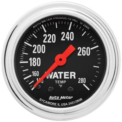 AutoMeter - AutoMeter 2431 Traditional Chrome Water Temp Gauge 140-280°F/6' 2-1/16"