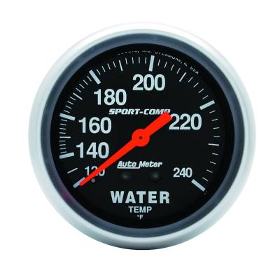 AutoMeter - AutoMeter 3433 Sport-Comp Mechanical Water Temp Gauge 120-240°F/12' 2-5/8"