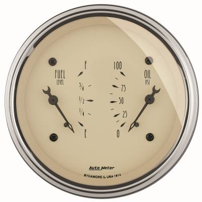 AutoMeter - AutoMeter 1813 Antique Beige Oil/Fuel Dual Gauge 240-33Ohm 100Psi 3-3/8"