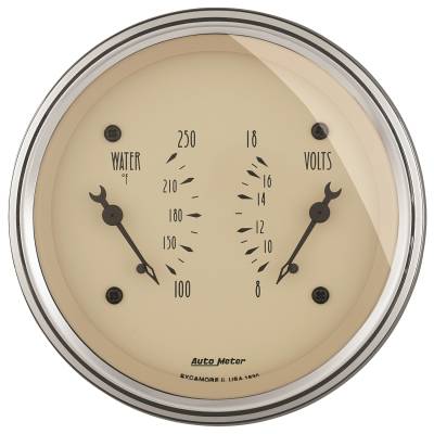 AutoMeter - AutoMeter 1830 Antique Beige Water/Volt Dual Gauge 100-250F/8-18V 3-3/8"