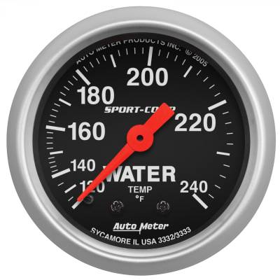 AutoMeter - AutoMeter 3332 Sport-Comp Water Temperature Mech Gauge 120-240 °F/6' 2-1/16"