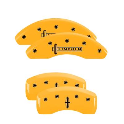 MGP Caliper Covers - MGP Caliper Covers 36008SLC1YL Front/Rear 4pc Yellow w/Black Lincoln/Star Logo