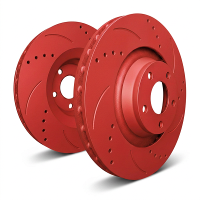 SP Performance - SP Performance F54-079-R Drilled/Slotted Red Zinc Front Rotors 00-04 Ford Focus