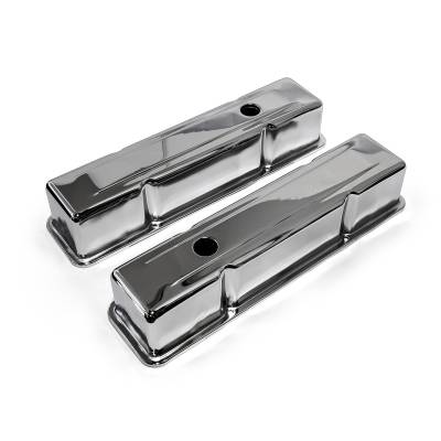 Speedmaster - Speedmaster PCE314.1002.01 Chrome Steel Valve Covers Tall w/Hole for Chevy SBC