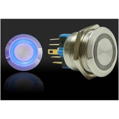 Autoloc - Autoloc AUTSW47B 22mm Momentary Billet Button w/LED Blue Ring