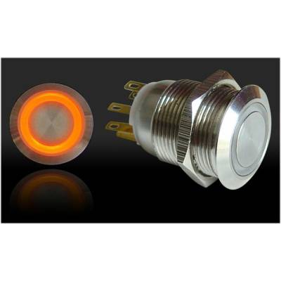Autoloc - Autoloc AUTSW42O 19mm Momentary Billet Button w/LED Orange Ring