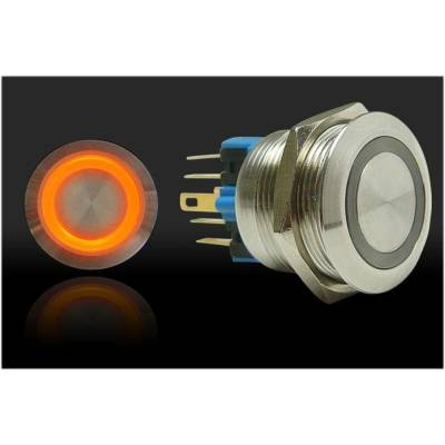 Autoloc - Autoloc AUTSW47O 22mm Momentary Billet Button w/LED Orange Ring
