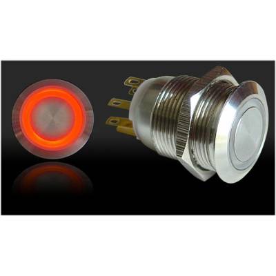 Autoloc - Autoloc AUTSW42R 19mm Momentary Billet Button w/LED Red Ring