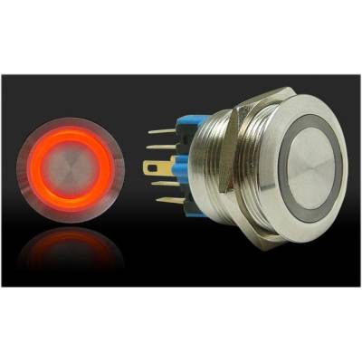 Autoloc - Autoloc AUTSW47R 22mm Momentary Billet Button w/LED Red Ring