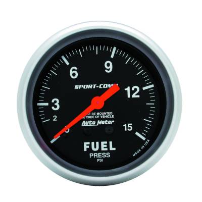 AutoMeter - AutoMeter 3411 Sport-Comp Fuel Pressure Mechanical Gauge 0-15PSI 2-5/8"