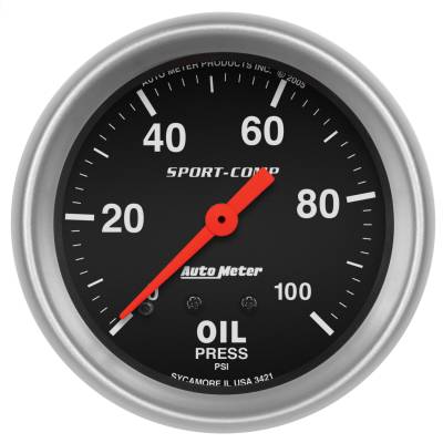 AutoMeter - AutoMeter 3421 Sport-Comp Oil Pressure Mechanical Gauge 0-100 PSI 2-5/8"