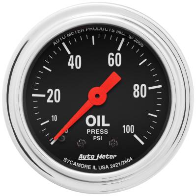 AutoMeter - AutoMeter 2421 Traditional Chrome Mech Oil Pressure Gauge 0-100PSI 2-1/16"