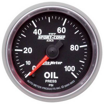 AutoMeter - AutoMeter 3653 Sport-Comp II Oil Pressure Gauge 0-100PSI 2-1/16" Stepper Motor