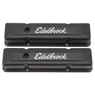 Edelbrock - Edelbrock 4643 Sig-Series Valve Covers Black Tall Profile Chevy 262-400 '59-'86