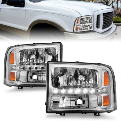Anzo USA - Anzo USA Crystal 1-Piece Headlight Set Chrome Super Duty/Excursion 111088