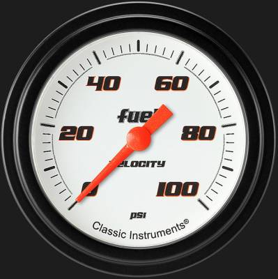 Classic Instruments - Classic Instruments VS346WBLF Velocity White 2-5/8" Fuel Pressure Gauge
