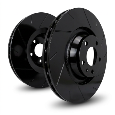 SP Performance - SP Performance T06-4154-B Straight Slotted BLK Zinc Front Rotors 13-15 BMW 328i