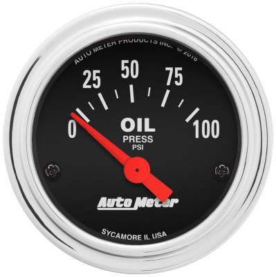 AutoMeter - AutoMeter 2522 Traditional Chrome Oil Press Gauge 0-100PSI 2-1/16" Short Sweep