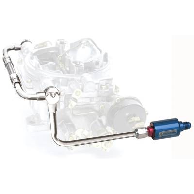 Edelbrock - Edelbrock 8133 Chrome Dual-Feed Fuel Line Kit w/Blue Anodized Aluminum Filter