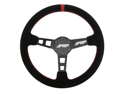 PRP - PRP G142 Deep Dish Steering Wheel Suede Grip Red 13"x3" Matte Black