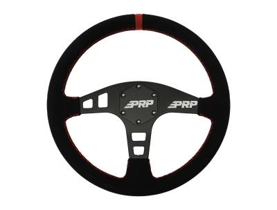 PRP - PRP G162 Flat Steering Wheel Suede Grip Red 13"x3" Matte Black
