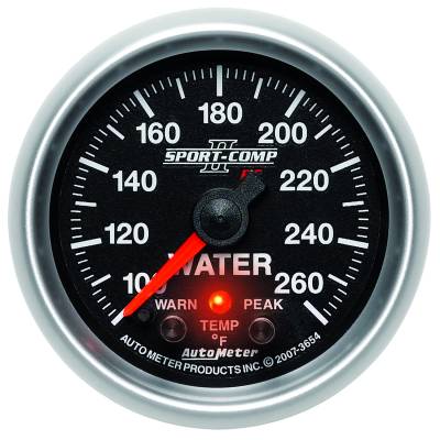 AutoMeter - AutoMeter 3654 Sport-Comp PC Water Temperature Gauge 100-260-DEG F 2-1/16"