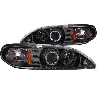 Anzo USA - Anzo USA 121038 Projector Headlight Set w/LED Halo Black for 94-98 Ford Mustang