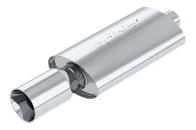 Borla - Borla 40057 Boomers Muffler 2.25" Inlet/One 4" Round Tip 4.25" x 7.88" Oval