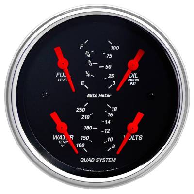 AutoMeter - AutoMeter 1412 Designer Blk Quad Gauge 100 PSI/100-250F/8-18V/240-33Ohm 3-3/8"
