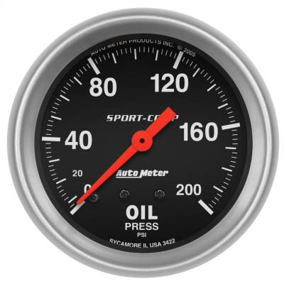 AutoMeter - AutoMeter 3422 Sport-Comp Oil Pressure Mechanical Gauge 0-200 PSI 2-5/8"