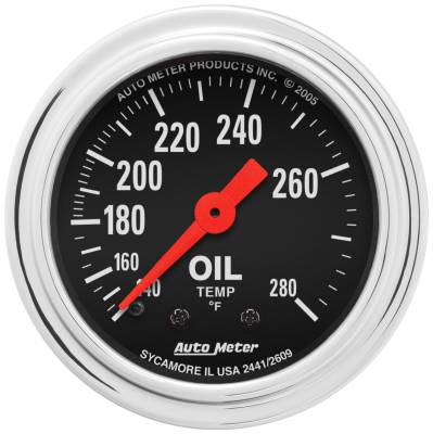 AutoMeter - AutoMeter 2441 Traditional Chrome Oil Mech Temp Gauge 140-280 -DEG F/6' 2-1/16"