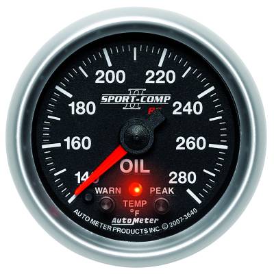 AutoMeter - AutoMeter 3640 Sport-Comp Oil Temp w/Peak & Warn 140-280F 2-1/16" Stepper Motor