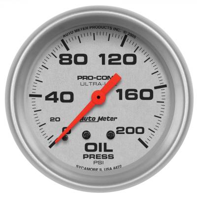 AutoMeter - AutoMeter 4422 Ultra-Lite Mechanical Oil Pressure Gauge 0-200 PSI 2-5/8"