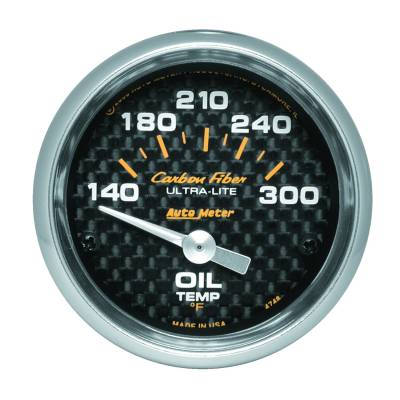 AutoMeter - AutoMeter 4748 Air Core Carbon Fiber Oil Temperature Gauge 140-300-DEG F 2-1/16"