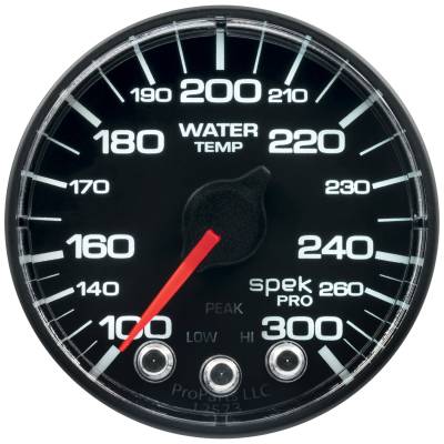 AutoMeter - AutoMeter P346328 Spek-Pro Water Temp Gauge Black/Blk 100-300F 2-1/16" Motor