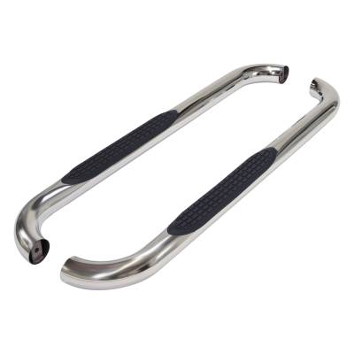 TrailFX - TrailFX A0032S Nerf Bar 3" Stainless Round Bent w/Step Pads Rocker Mount