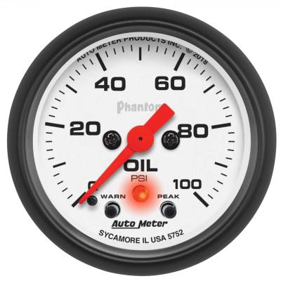 AutoMeter - AutoMeter 5752 Phantom Electric Oil Pressure w/Peak & Warn 0-100PSI 2-1/16"