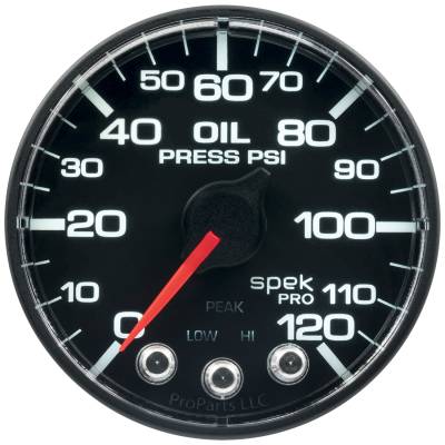 AutoMeter - AutoMeter P325328 Spek-Pro Oil Press Gauge Blk/Blk 120PSI 2-1/16" Stepper Motor