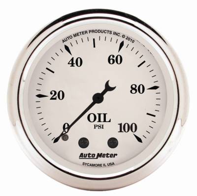 AutoMeter - AutoMeter 1621 Old Tyme White Oil Pressure Gauge Mechanical 0-100PSI 2-1/16"