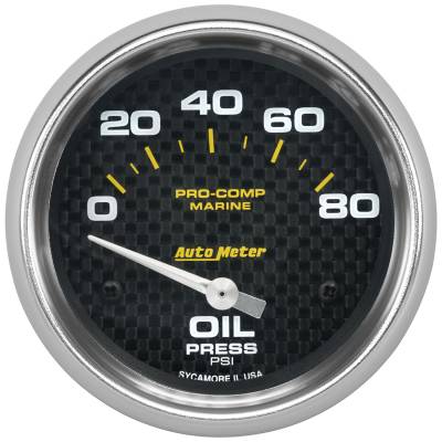 AutoMeter - AutoMeter 200747-40 Air-Core Marine Oil Pressure Gauge Carbon Fiber 80Psi 2-5/8"