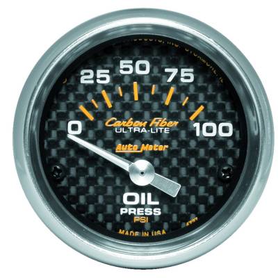 AutoMeter - AutoMeter 4727 Carbon Fiber Mechanical Oil Pressure Gauge 0-100PSI 2-1/16"