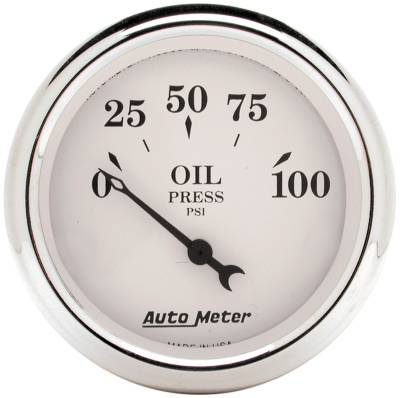 AutoMeter - AutoMeter 1628 Old Tyme White Air-Core Oil Pressure Gauge 0-100PSI 2-1/16"