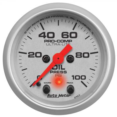 AutoMeter - AutoMeter 4352 Ultra-Lite Oil Pressure Gauge 0-100 PSI 2-1/16" Stepper Motor