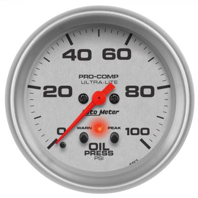 AutoMeter - AutoMeter 4452 Ultra-Lite Elec Oil Pressure Gauge 0-100 PSI 2-5/8" Stepper Motor
