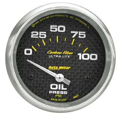 AutoMeter - AutoMeter 4827 Air Core Carbon Fiber Electric Oil Pressure 0-100PSI 2-5/8"