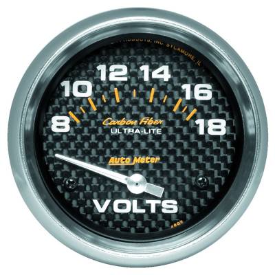 AutoMeter - AutoMeter 4891 Carbon Fiber Electric Voltmeter Gauge 8-18V 2-5/8"